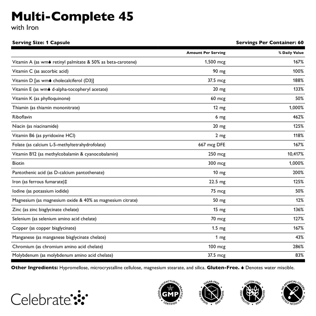 Celebrate Vitamins Multi-Complete 45mg Iron – Bariatric Multivitamin (180 Capsules)