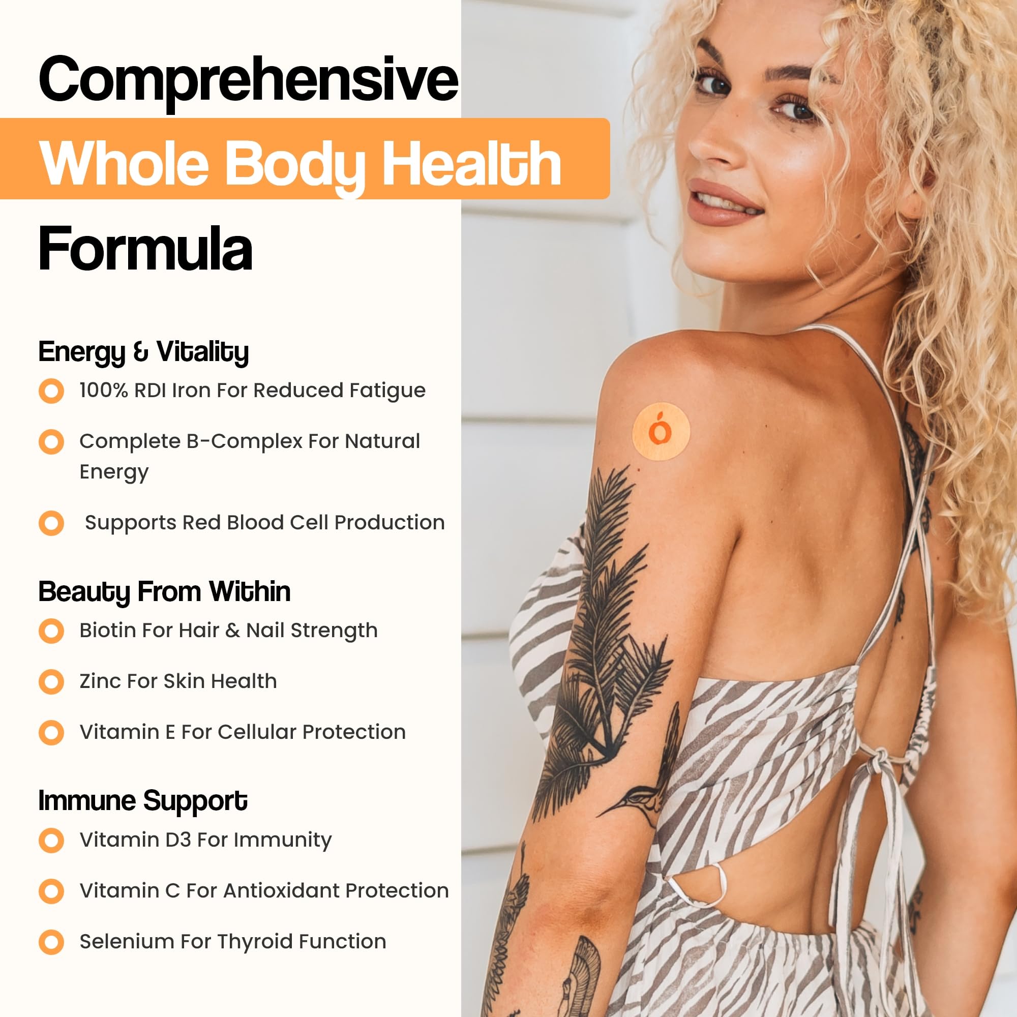 Multivitamin Patches for Women – Iron, Biotin & 26 Vitamins | 8-12h Time-Release
