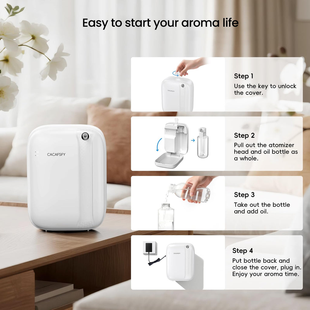Waterless Essential Oil Diffuser - 400ml Capacity, 3000 Sq Ft Coverage, App & Button Control