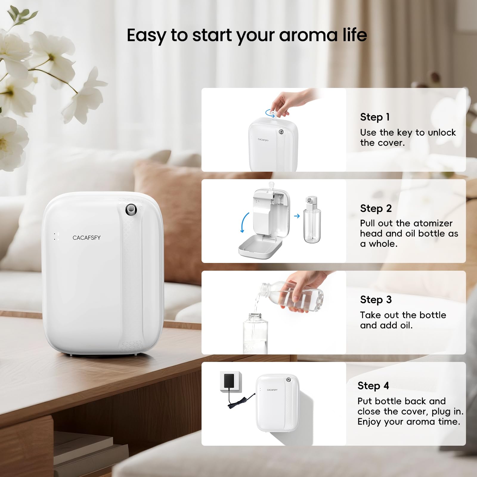 Waterless Essential Oil Diffuser - 400ml Capacity, 3000 Sq Ft Coverage, App & Button Control