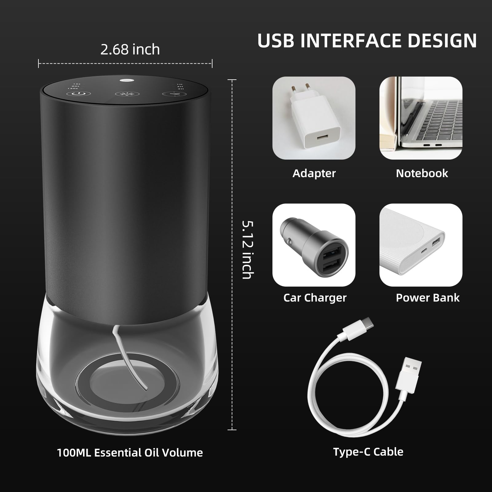 Waterless 100ml Essential Oil Diffuser – Portable Battery Car Diffuser, 7 LED Colors, 3 Mist Levels