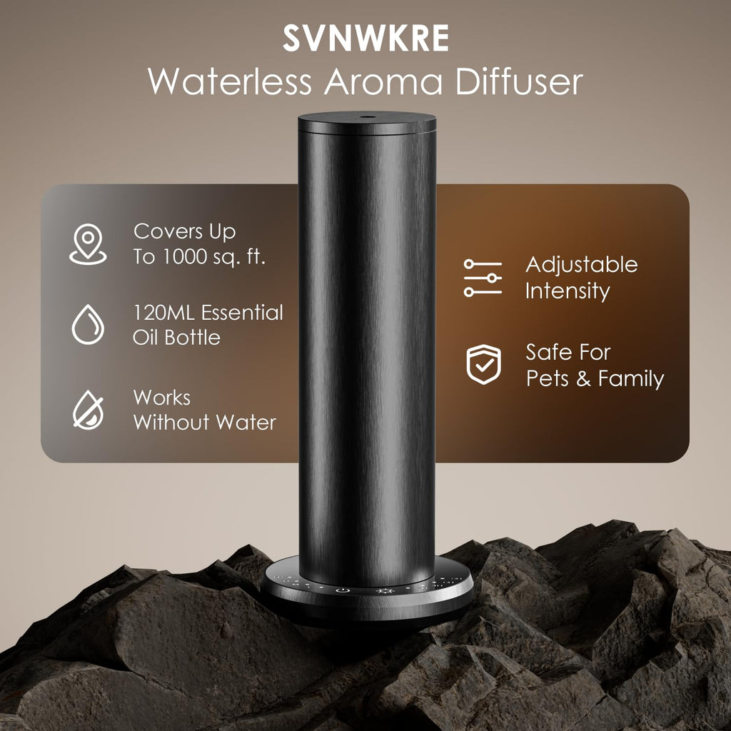 Waterless Essential Oil Diffuser - Aromatherapy Diffusers for Home, Large Room, 1000 sq.ft, Black