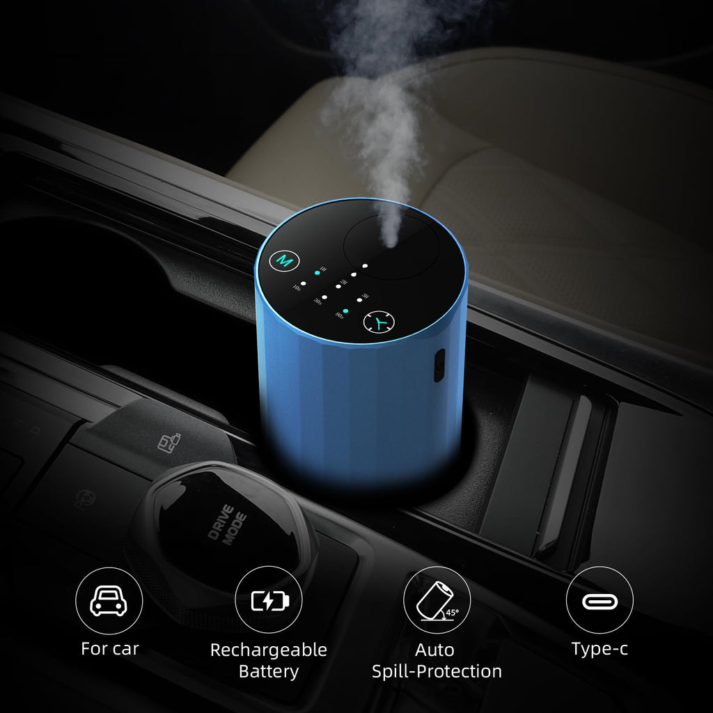 Waterless Essential Oil Diffuser – Portable Nebulizing Diffuser for Home, Car, Office | Battery-Operated Blue
