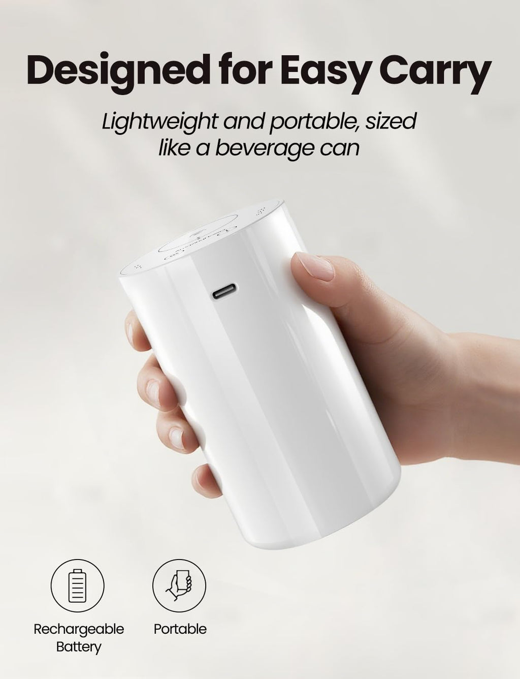 Waterless Essential Oil Diffuser | Portable Battery-Operated 20mL Mini Diffuser (White)