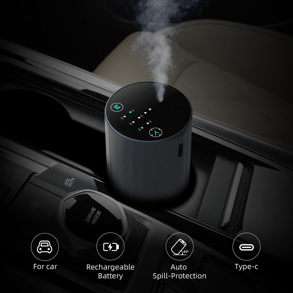 Waterless Essential Oil Diffuser - Portable Nano Mist (Grey) | Car, Desk, Home