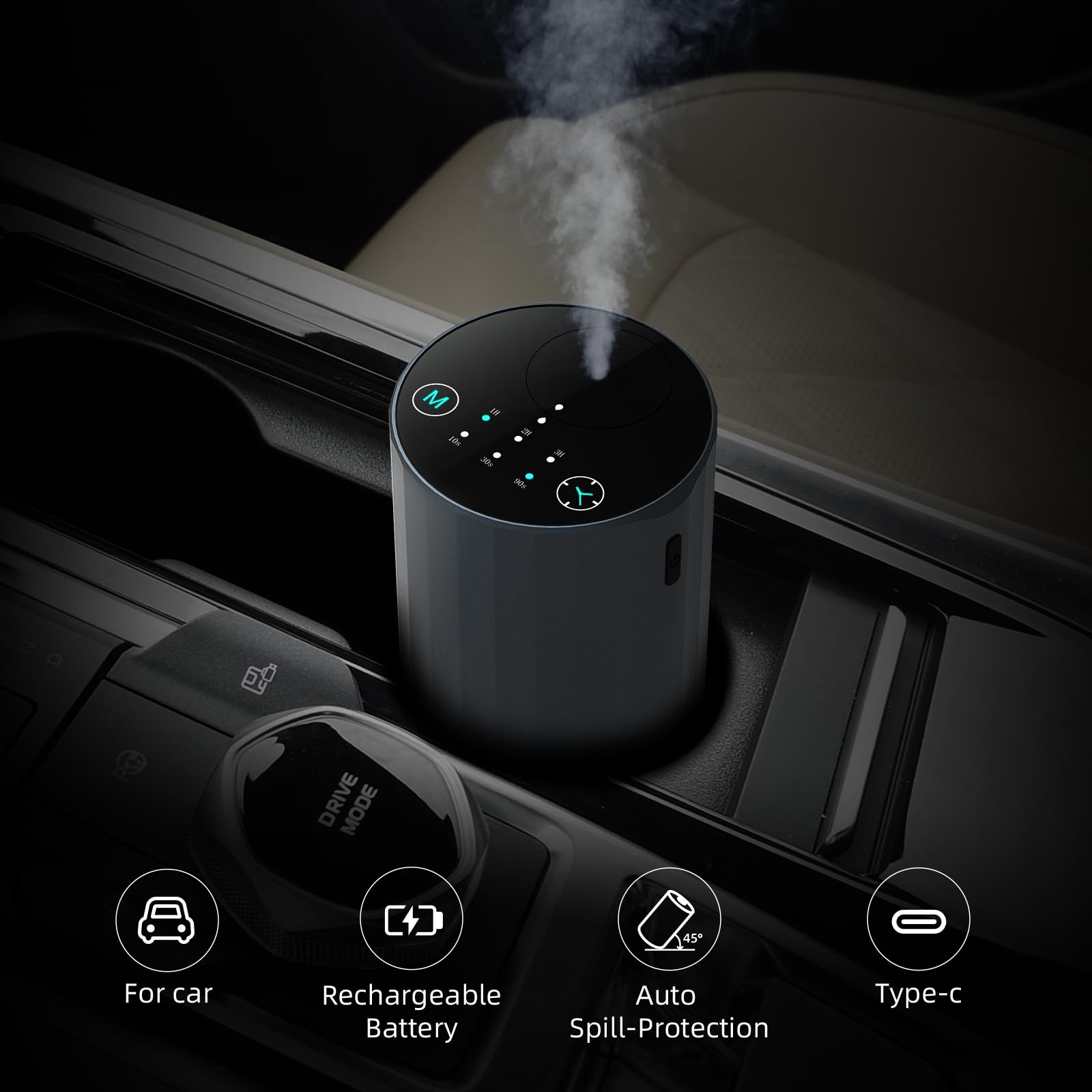 Waterless Essential Oil Diffuser - Portable Nano Mist (Grey) | Car, Desk, Home