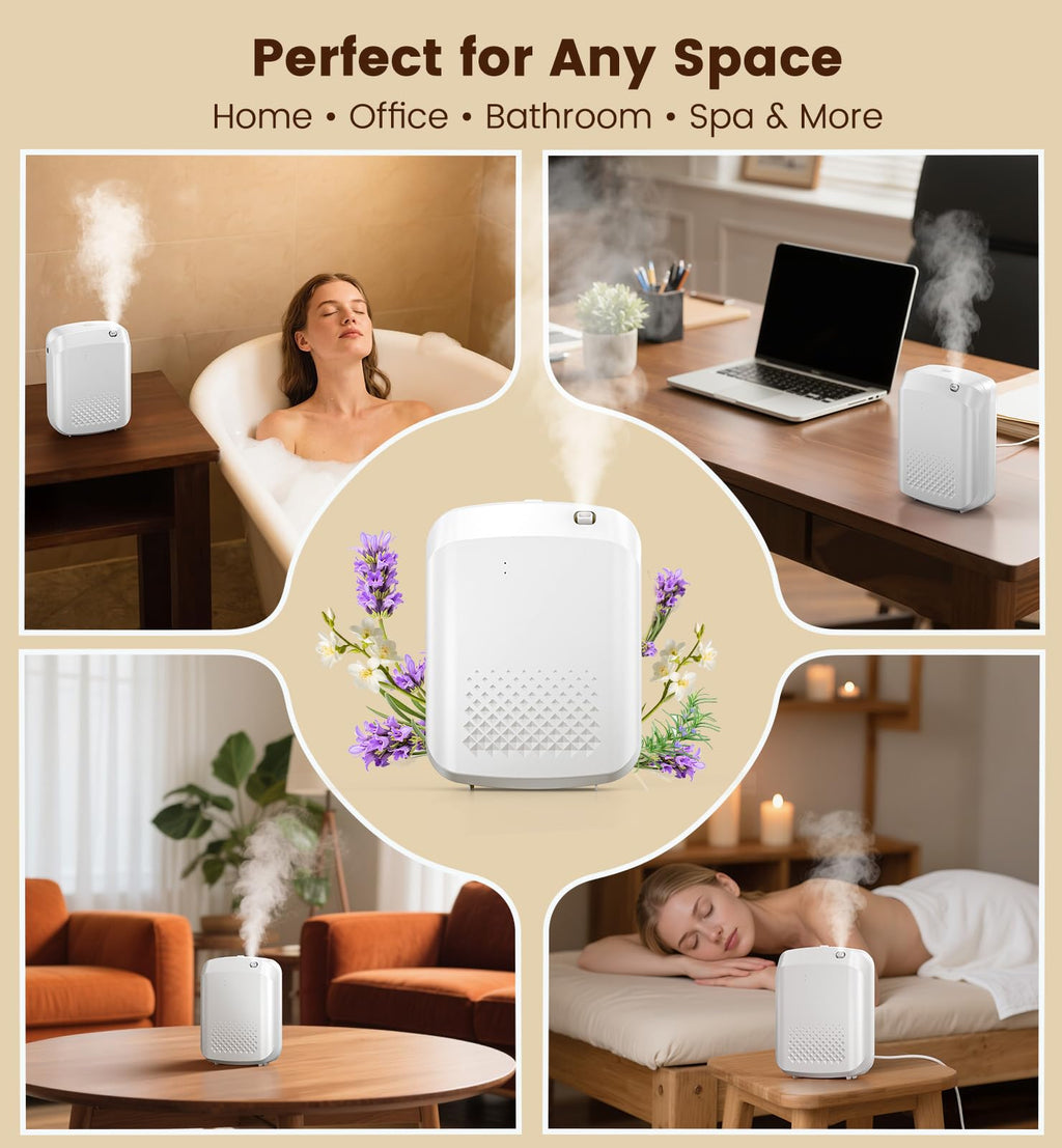 Waterless Essential Oil Diffuser – 3000 Sq Ft Coverage, 400ml, Bluetooth App Control, Quiet Wall-Mount for Large Home, Hotel & Office