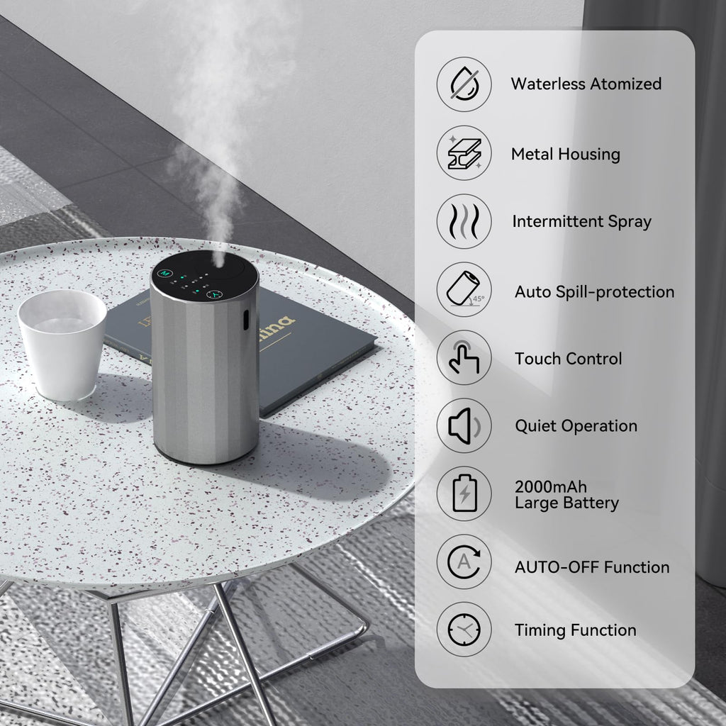 Waterless Essential Oil Diffuser – Portable Nano Mist (Silvery)