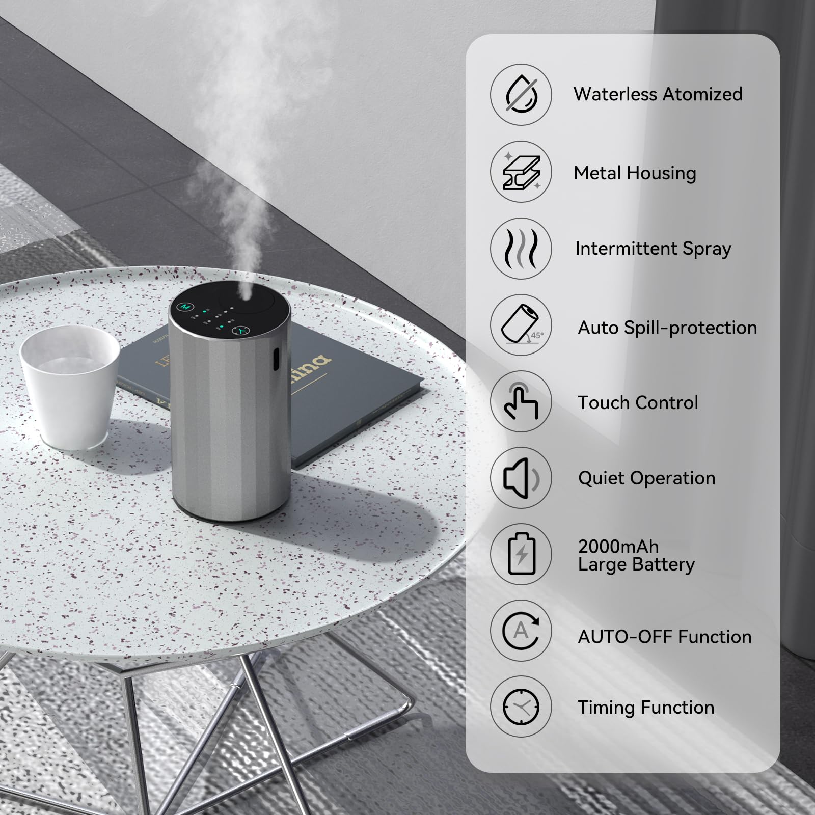 Waterless Essential Oil Diffuser – Portable Nano Mist (Silvery)