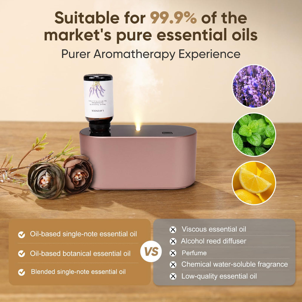 Waterless Diffuser for Home Essential Oils — Rose Gold, 3 Mist Modes, Portable Aromatherapy (160-350 sq ft)