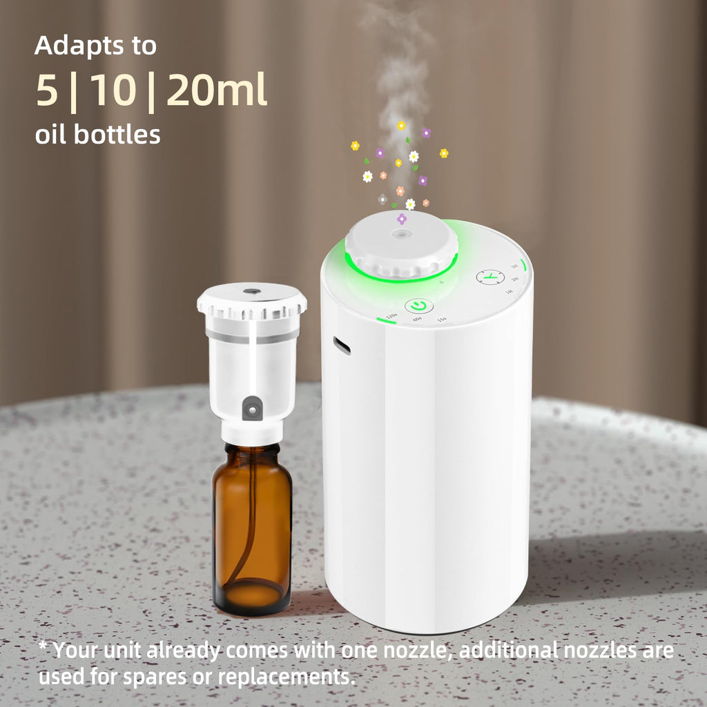Waterless Diffuser for Essential Oil Nebulizer – 7 Colors LED, Battery-Powered Mini Scent Diffuser (Black/White-2)