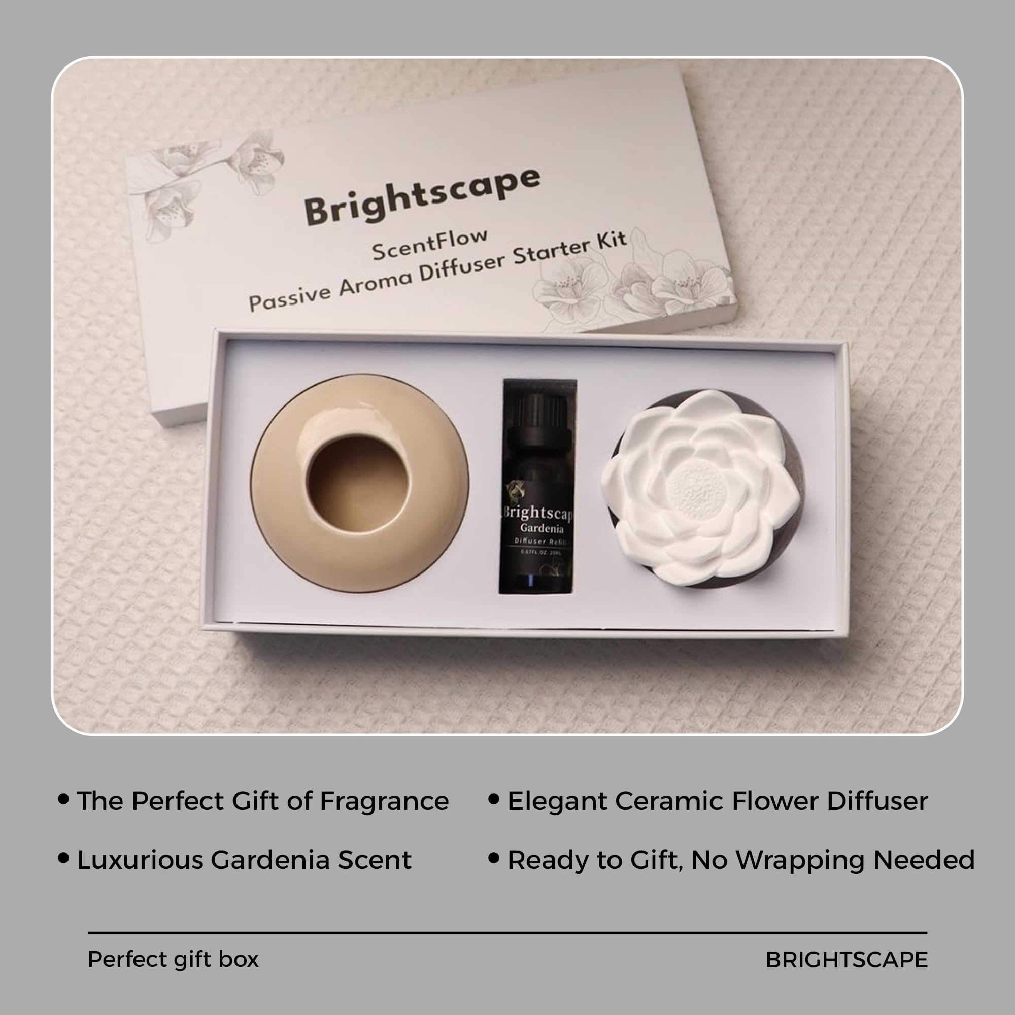 Brightscape ScentFlow Passive Aroma Diffuser Starter Kit – Gardenia Oil