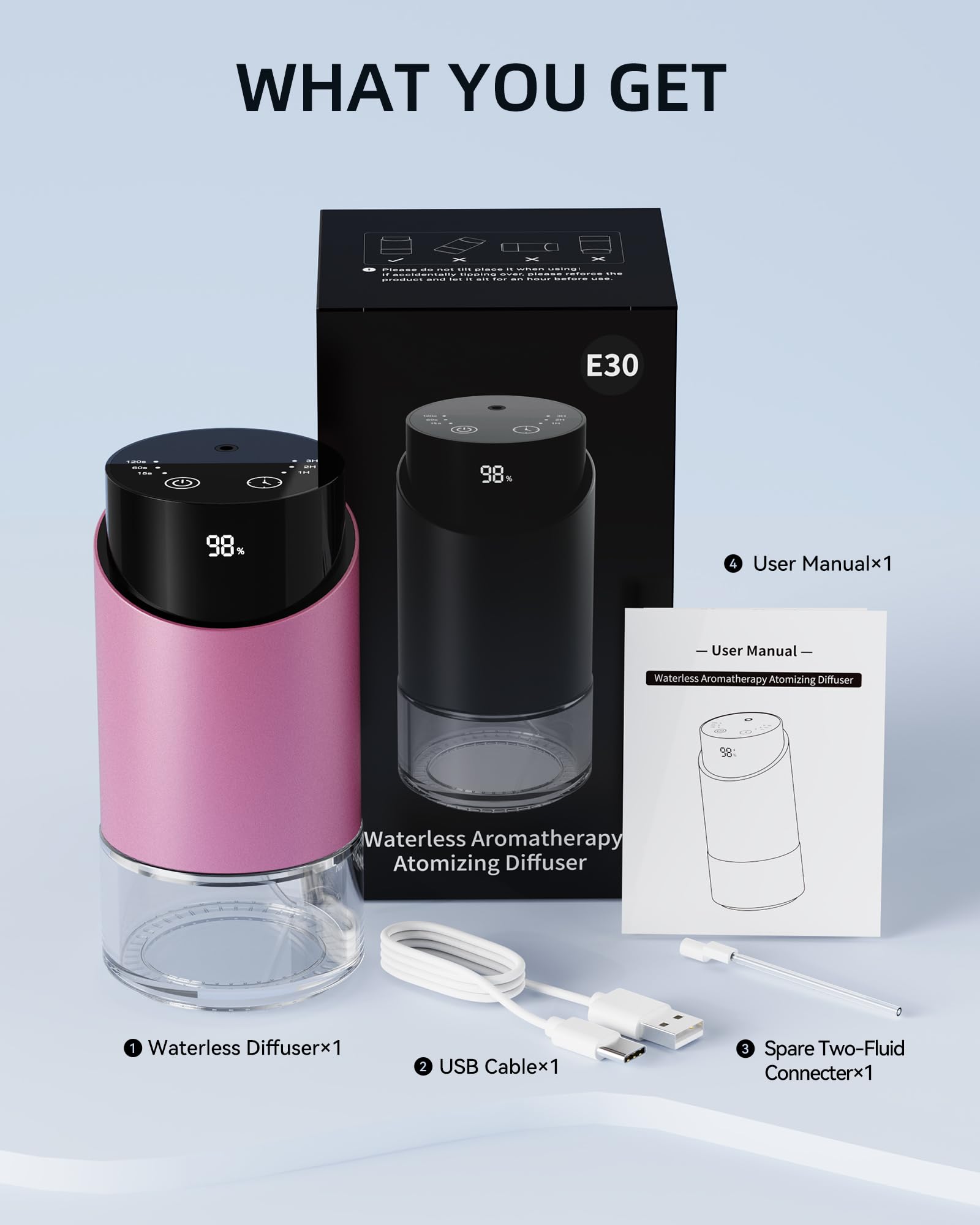 Waterless Essential Oil Diffuser – Portable, 3 Timers & 3 Mist Levels