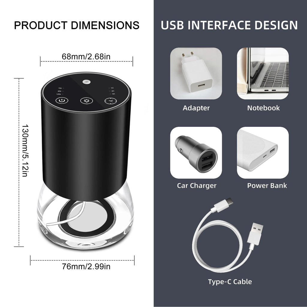 Waterless Essential Oil Diffuser - Portable Nano Mist (Black-Glass)