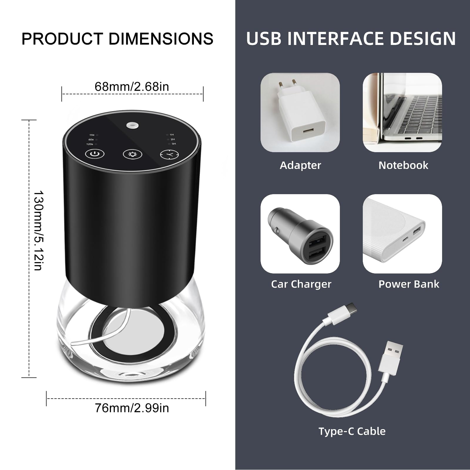 Waterless Essential Oil Diffuser - Portable Nano Mist (Black-Glass)