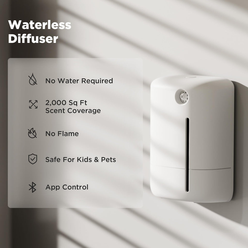 Waterless Essential Oil Diffuser White | App-Controlled Scent Machine for Home, Hotel & Office