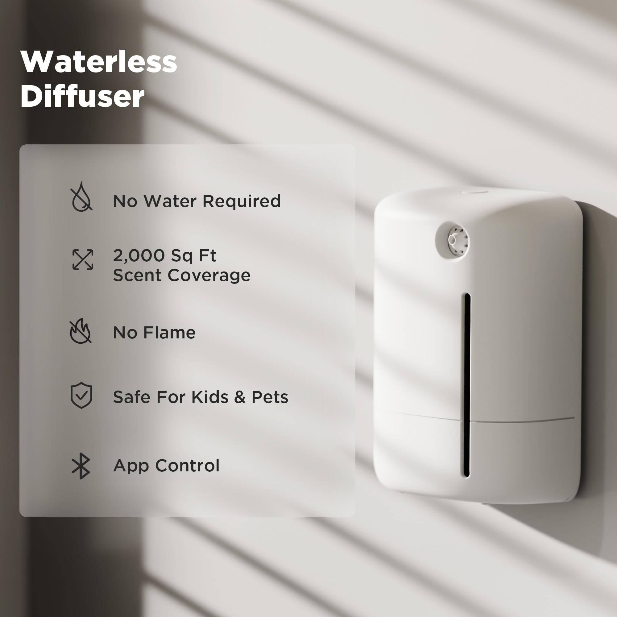 Waterless Essential Oil Diffuser White | App-Controlled Scent Machine for Home, Hotel & Office