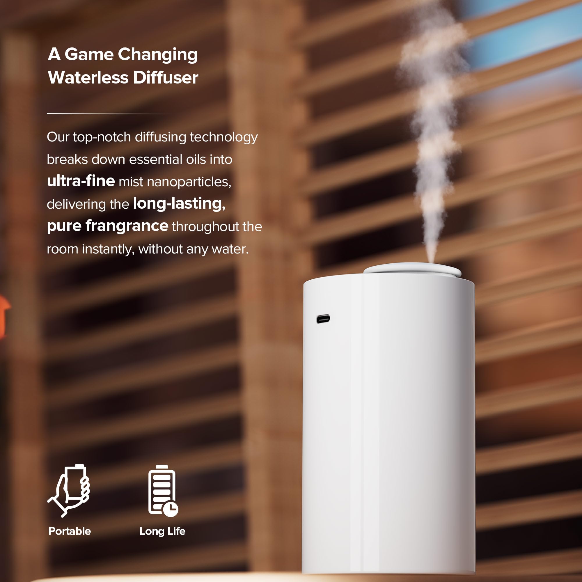 Waterless Essential Oil Diffuser AN7 White | 600 sq ft, 3 Mist, 4 Timer