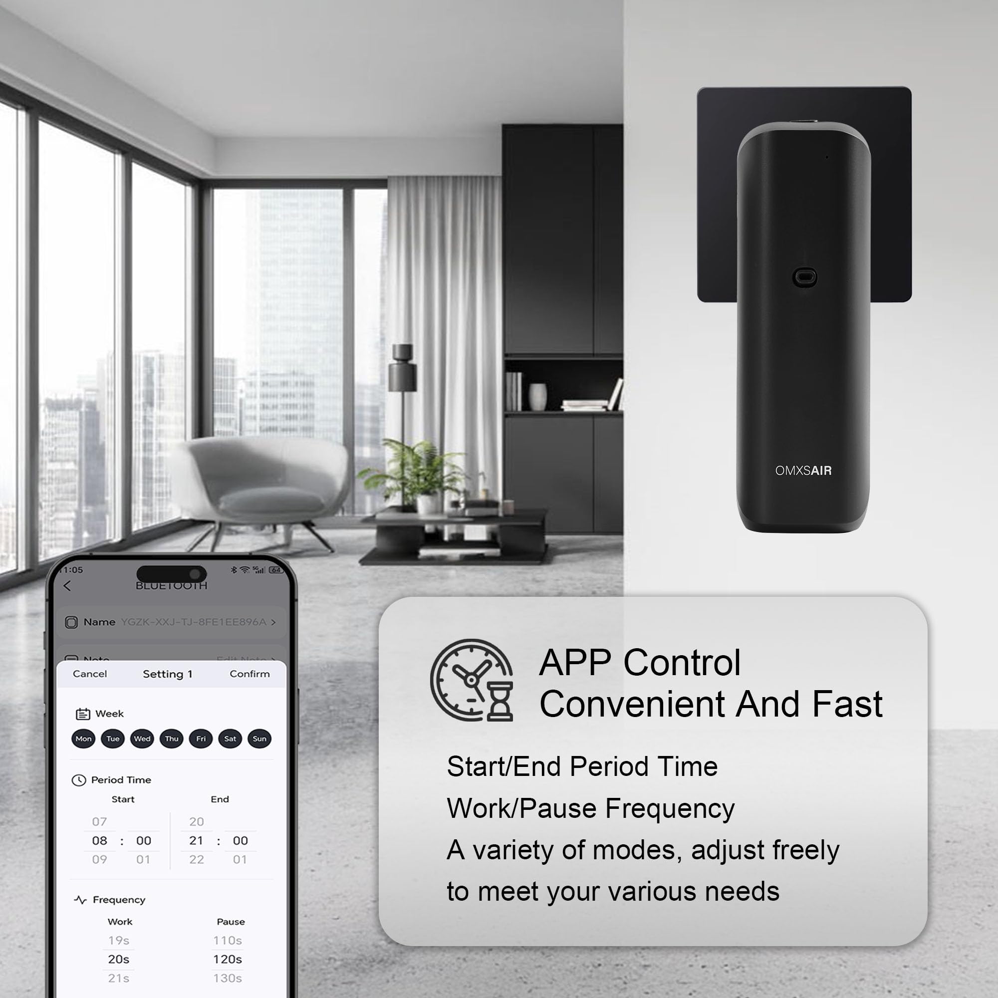 Waterless Wall Plug in Diffuser - Coverage 700 Sq.FT - Nanotechnology Plug in Scent Diffuser for Essential Oils- for Hotel and Home or Office - Smart Bluetooth APP Operation(Black)