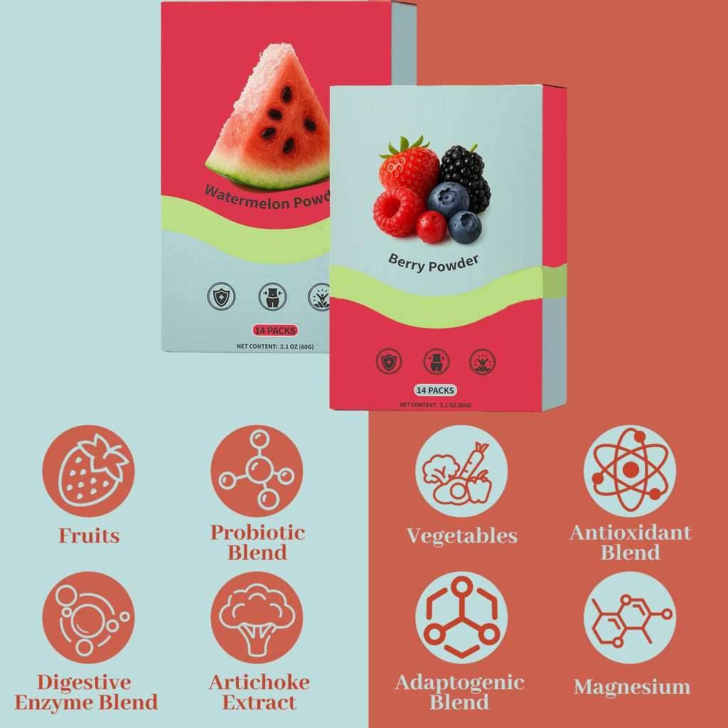 Watermelon & Berry Powder – Natural Antioxidant & Greens Mix (Plant-Based, Digestive Support) – 28 Servings (Watermelon+Blue Raspberry)