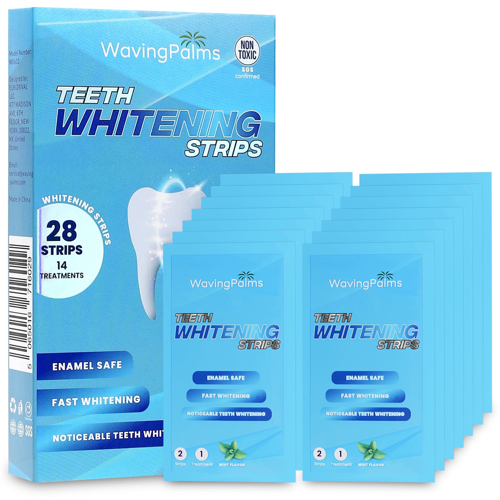 Waving Palms Teeth Whitening Strips – 28 Strips, Enamel-Safe, Quick 14-Day Whitening