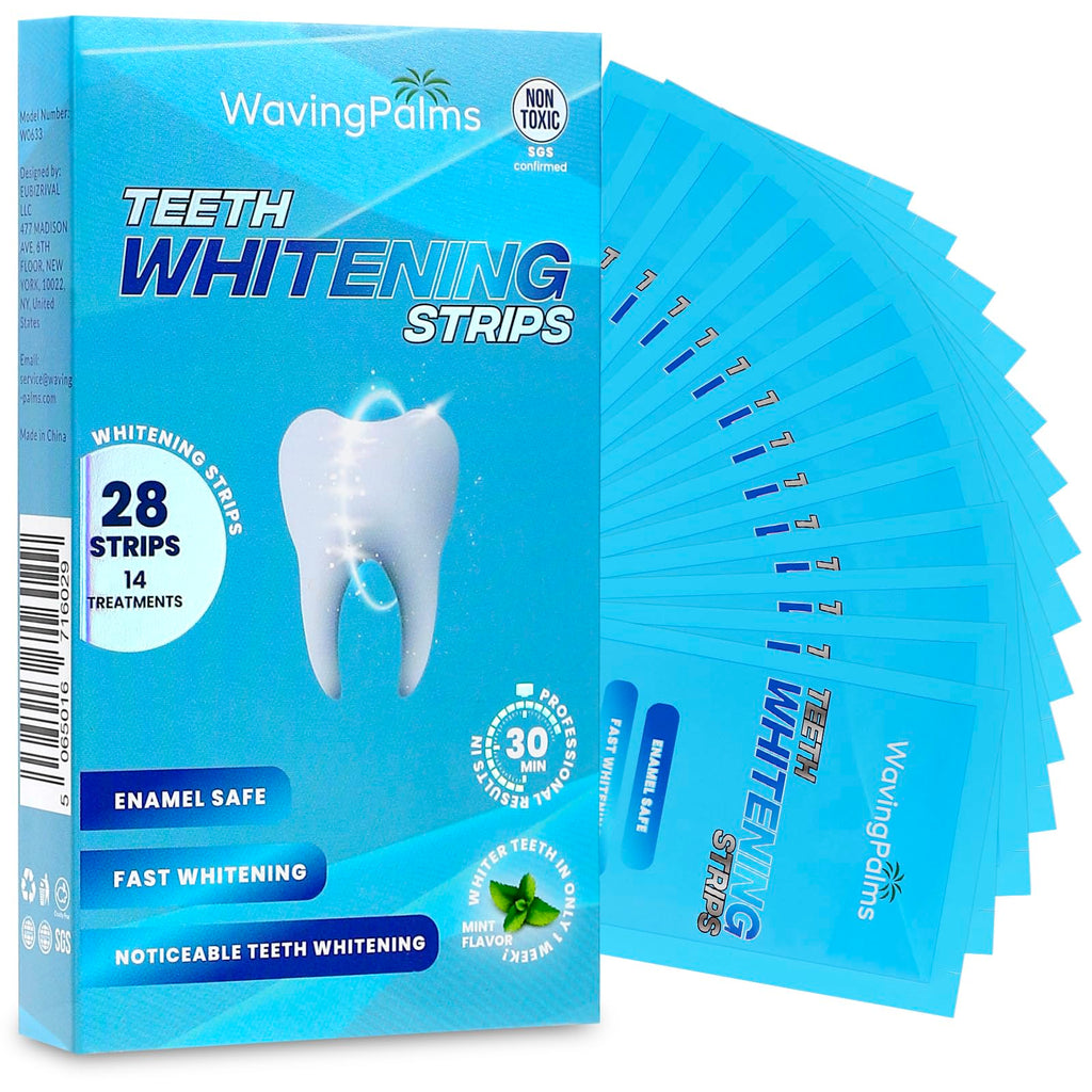 Waving Palms Teeth Whitening Strips – 28 Strips, Enamel-Safe, Quick 14-Day Whitening