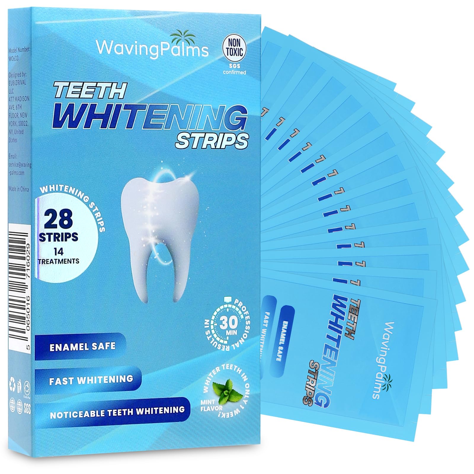 Waving Palms Teeth Whitening Strips – 28 Strips, Enamel-Safe, Quick 14-Day Whitening