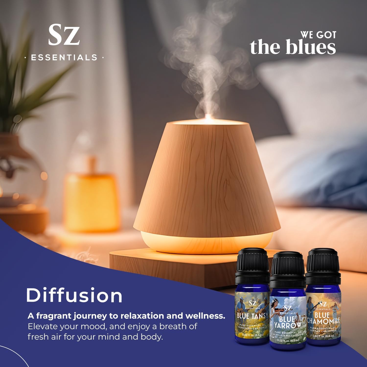 Sz Essentials – “We Got The Blues” Essential Oils Set – Blue Tansy, Yarrow & German Chamomile – 3 x 6.5ml Bottles – 100% Pure, Natural, Undiluted – Therapeutic Grade & Vegan