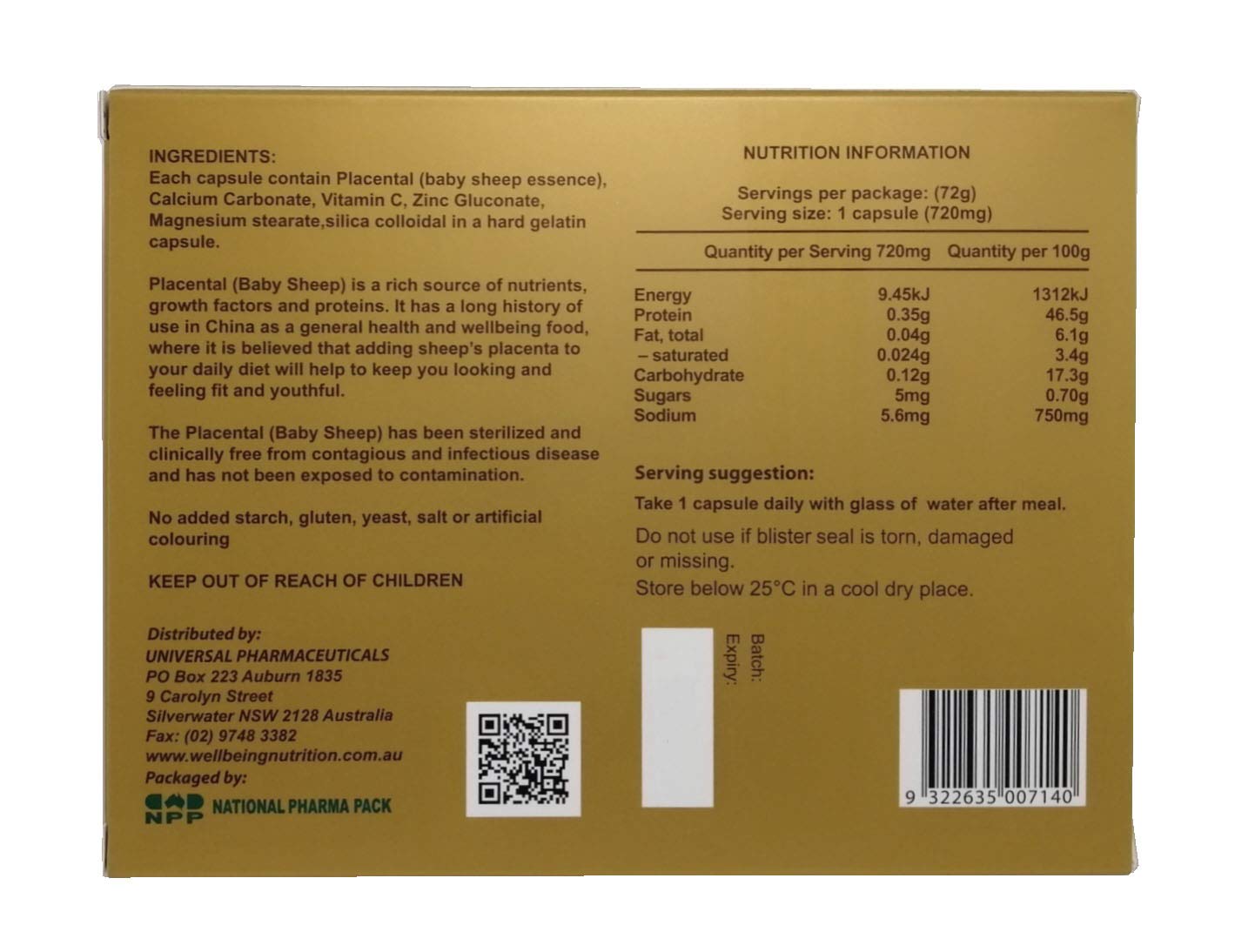 Wealthy Health Sheep Placenta Supplement – 50,000 mg, 100 Capsules (Australia)