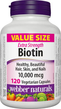 Webber Naturals Biotin 10,000 mcg Extra Strength - 120 Capsules | Non-GMO