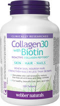 Webber Naturals Collagen30 with Biotin – 2,500 mg Bioactive Collagen Peptides + 5,000 mcg Biotin per Serving, 120 Tablets