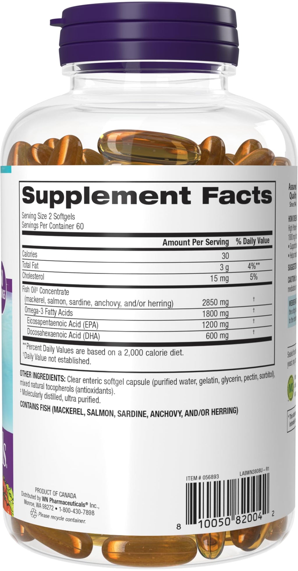 Webber Naturals Fish Oil 2850 mg – High Potency Omega-3 (1800 mg EPA/DHA) Enteric Softgels