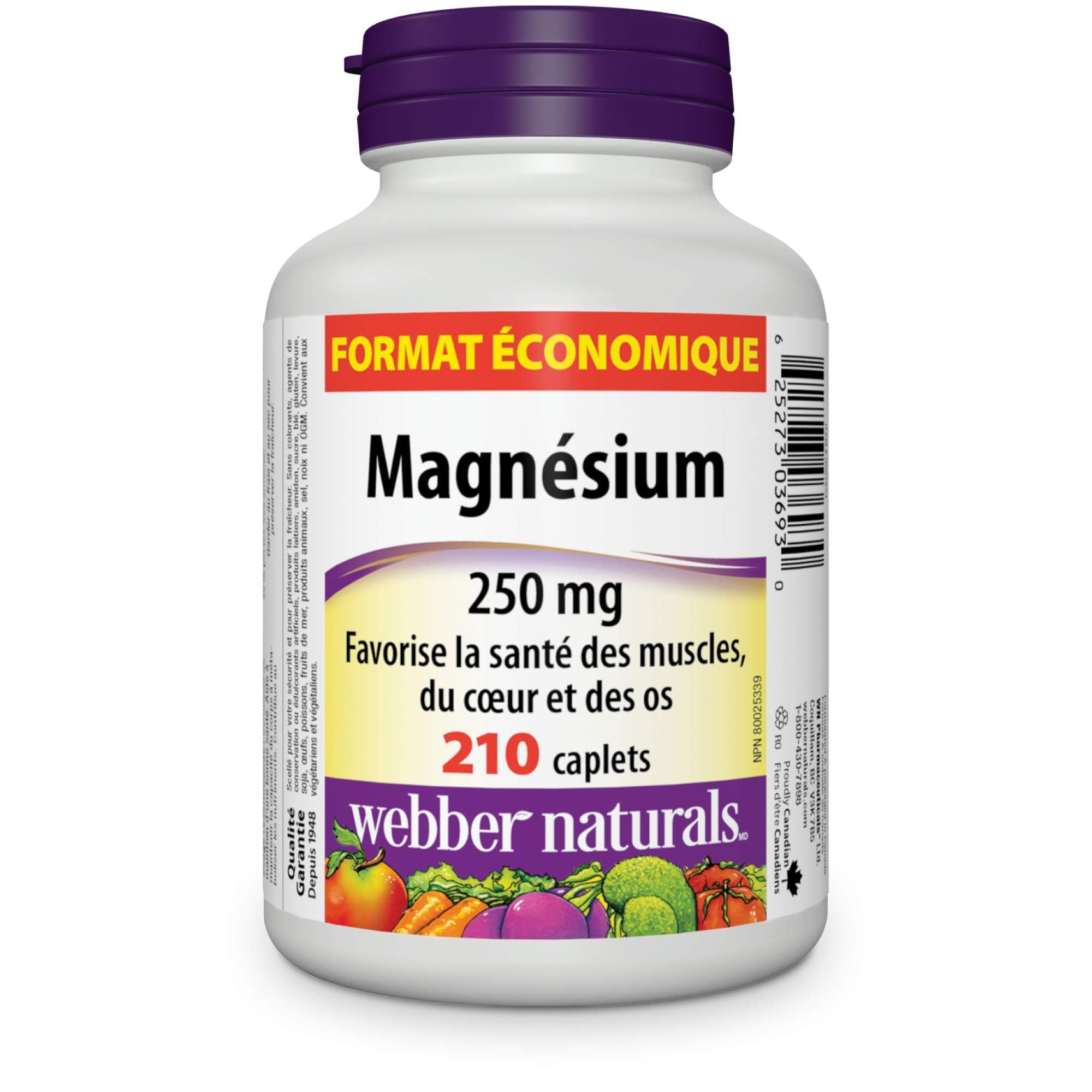 Webber Naturals Magnesium 250 mg – 210 Caplets (Value Size)