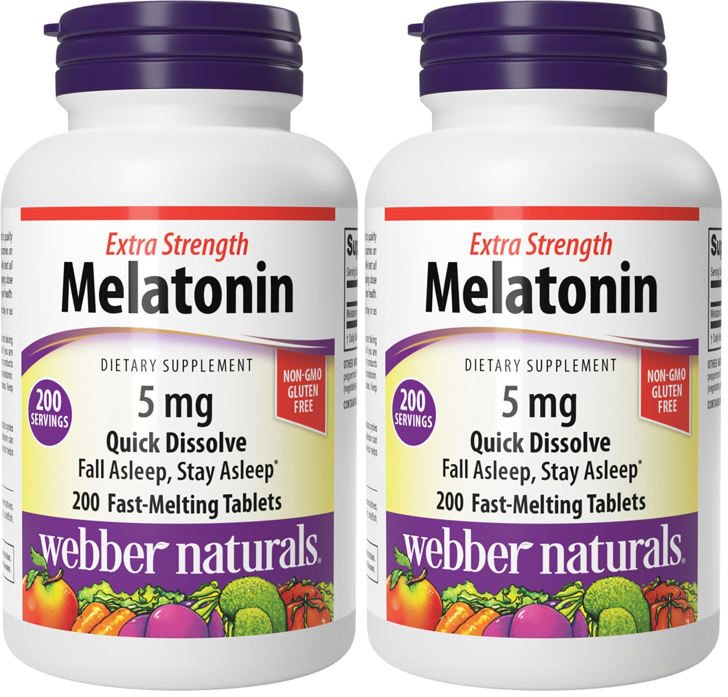 Webber Naturals Extra Strength Melatonin 5 mg – Fast-Melting Sleep Aid, 200-Day Supply (2-Pack), Gluten Free, Non-GMO, Vegetarian