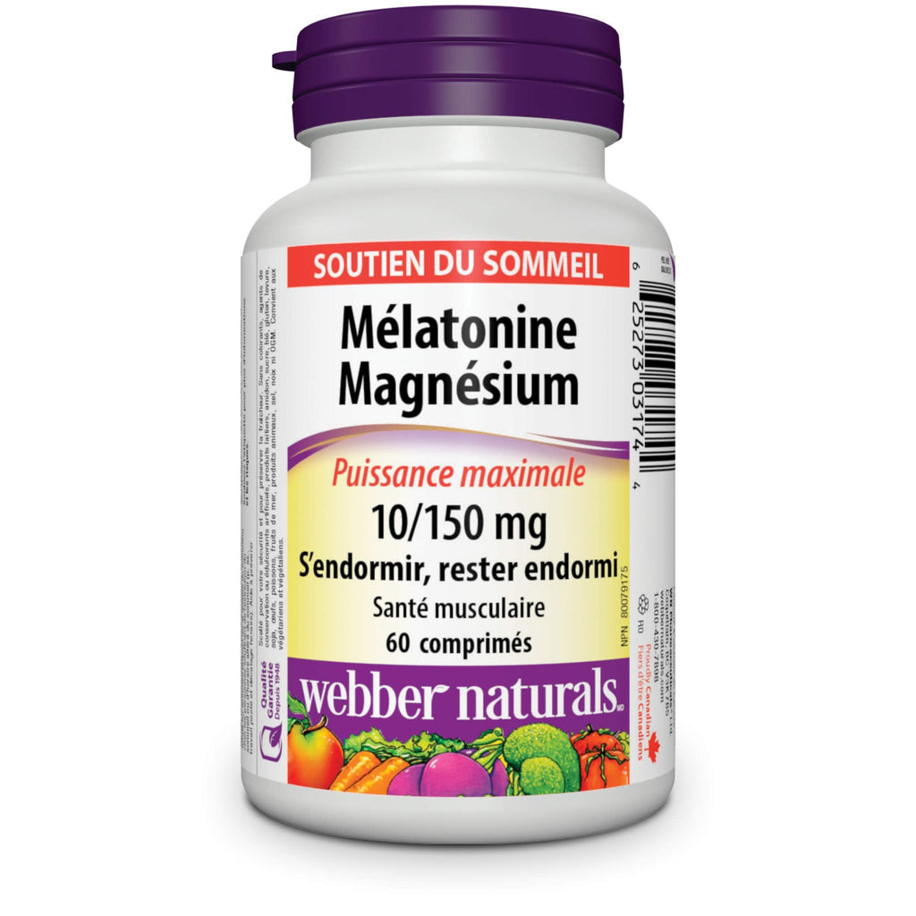 Webber Naturals Melatonin Magnesium 10/150 mg – Maximum Strength, 60 Tablets | Sleep Support, Muscle Function, Relaxation | Vegan