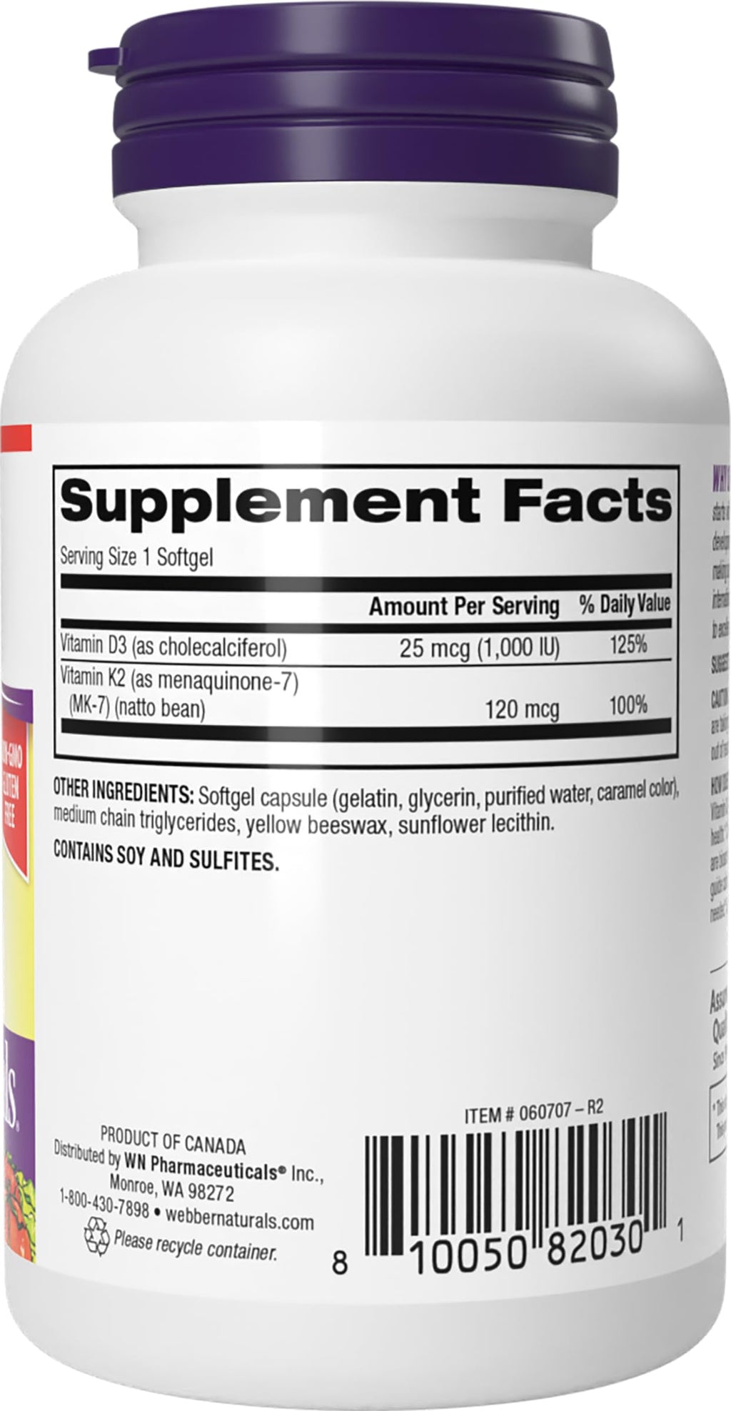 Webber Naturals Vitamin K2 MK-7 120 mcg + Vitamin D3 1000 IU - 90 Softgels | Gluten Free, Non-GMO | Pack of 2