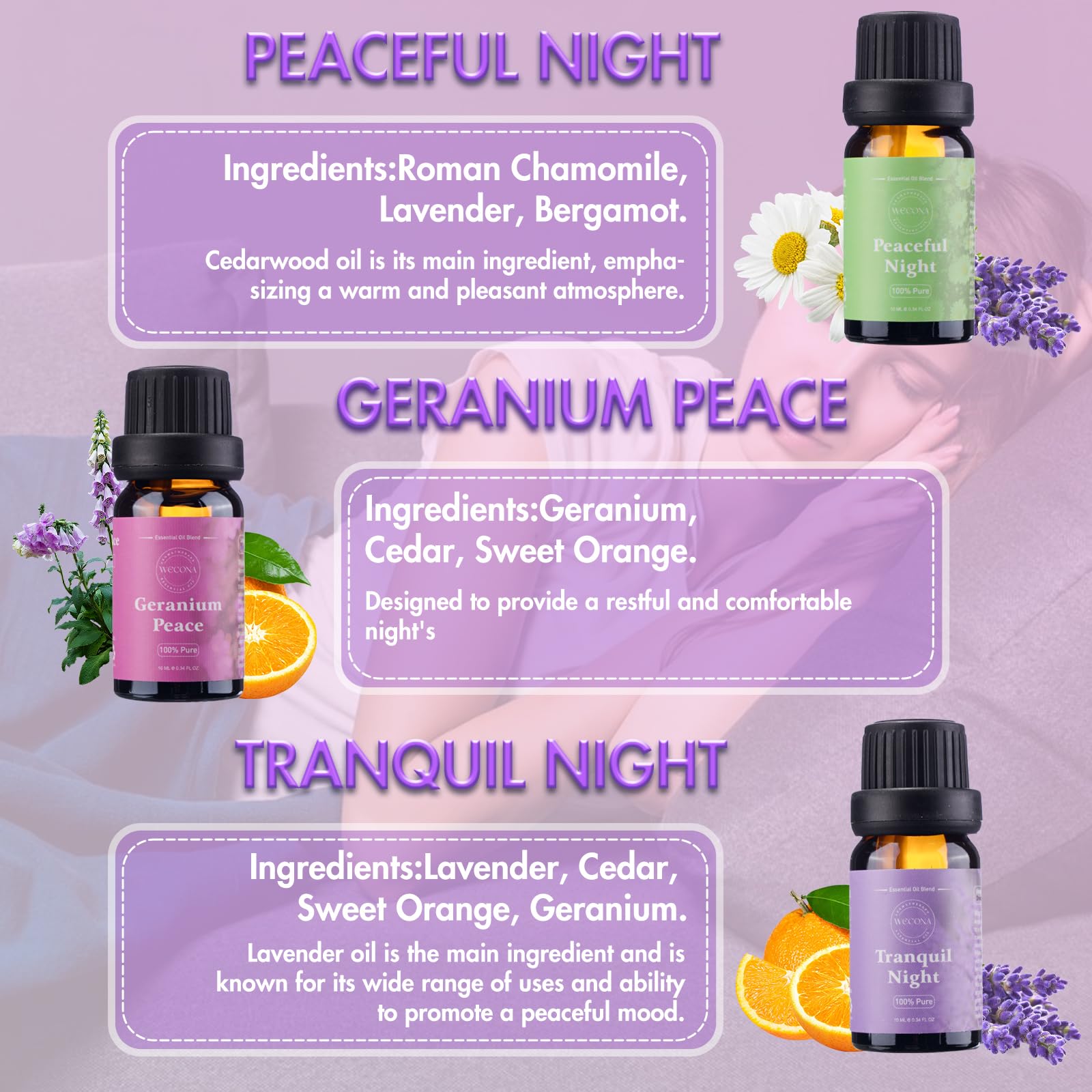 WECONA Dreamland Slumber Essential Oils Set – 6x10ml for Diffusers