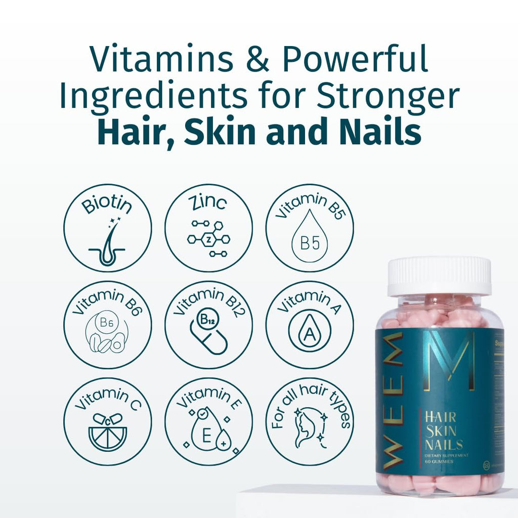 WEEM Hair Skin Nails Gummies – Vegan Biotin for Healthy Hair, Nails & Skin