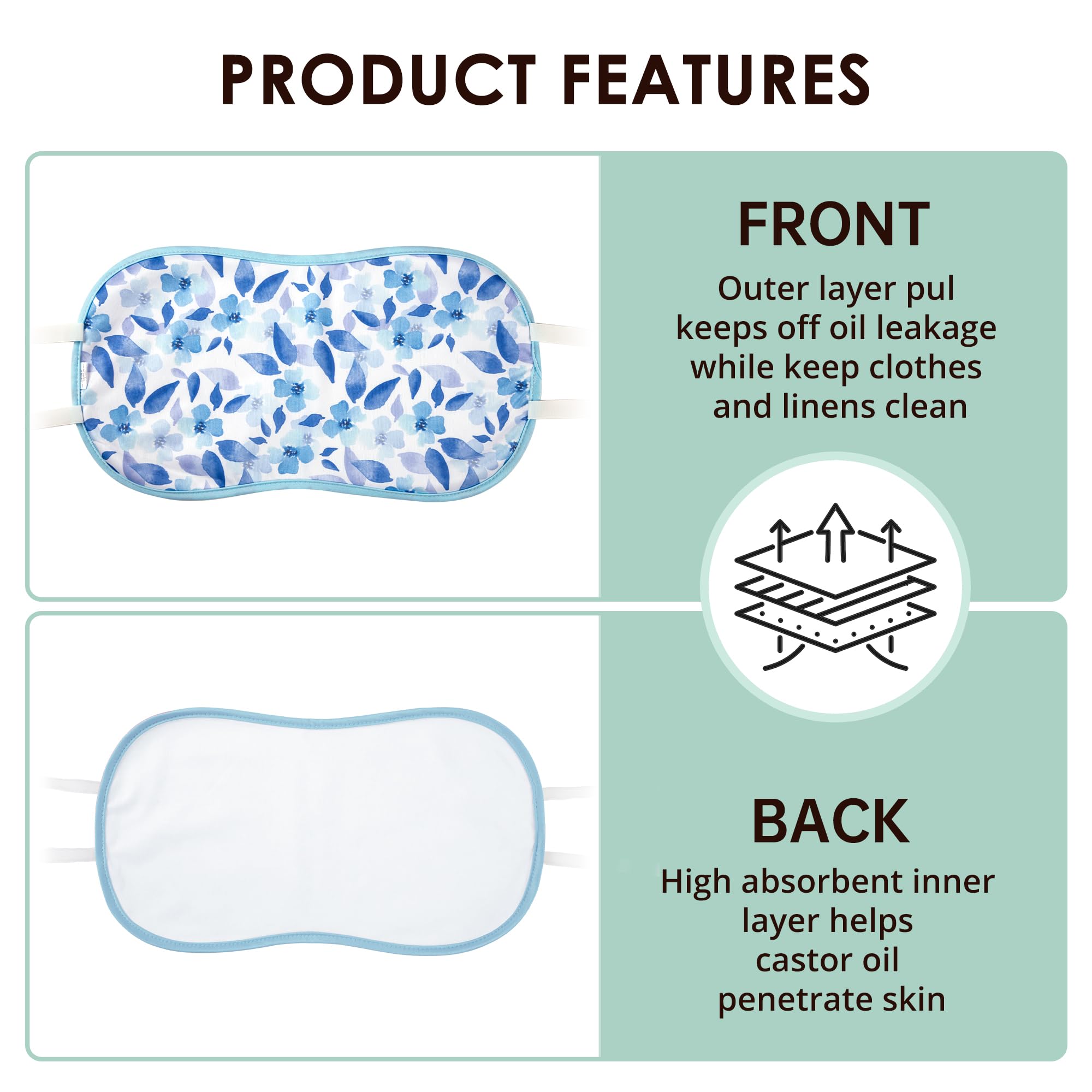 wegreeco Castor Oil Pack Wrap - Reusable, Adjustable, Blue Flower
