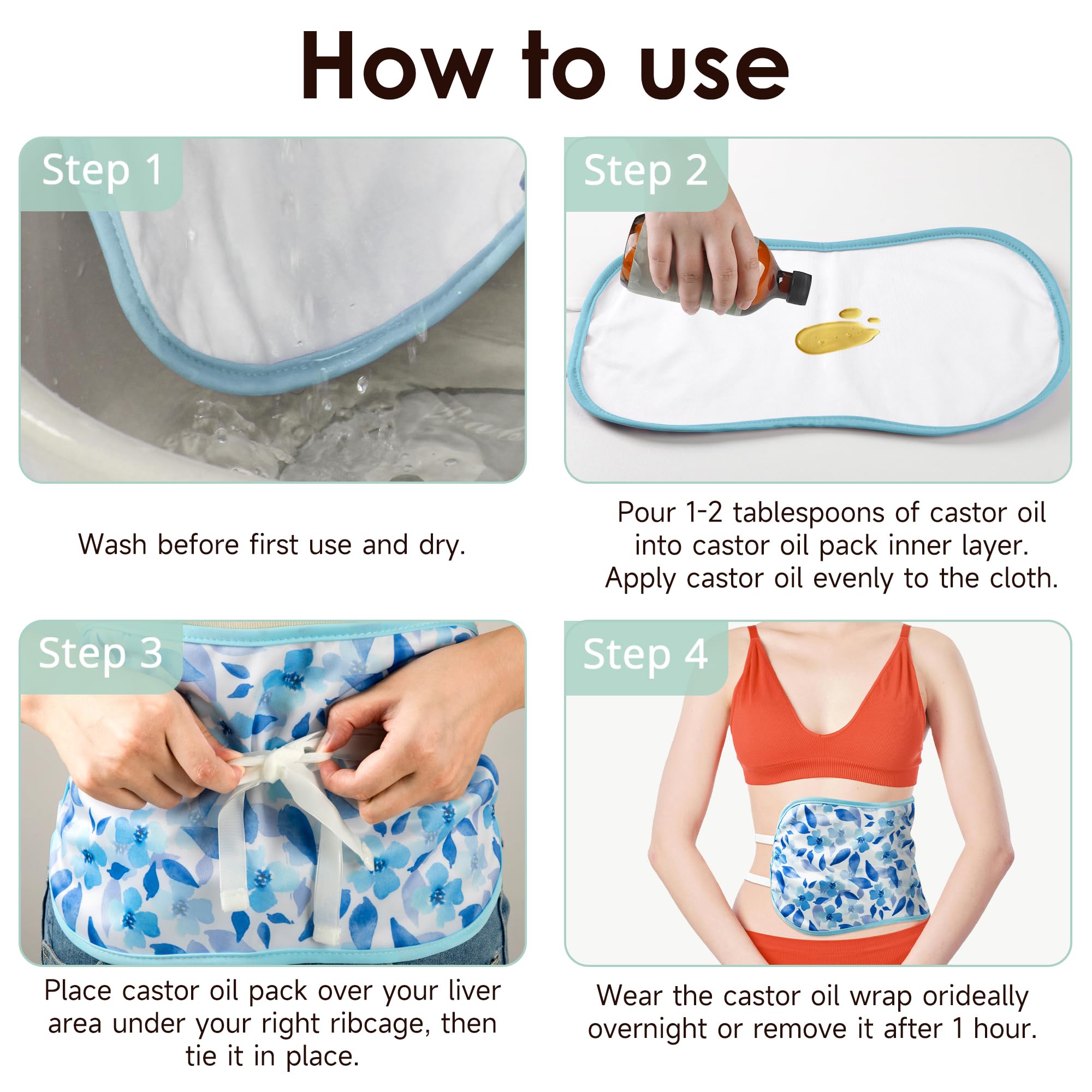 wegreeco Castor Oil Pack Wrap - Reusable, Adjustable, Blue Flower