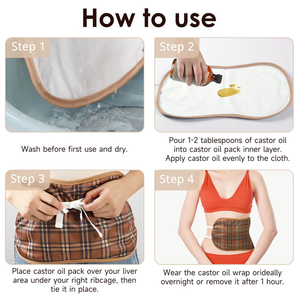 Wegreeco Castor Oil Pack Wrap – Reusable, Machine Washable Liver & Stomach Pack (Brown Plaid)