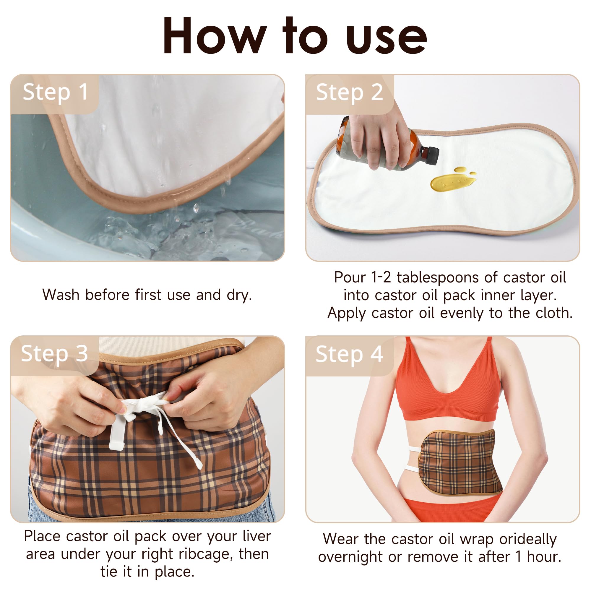 Wegreeco Castor Oil Pack Wrap – Reusable, Machine Washable Liver & Stomach Pack (Brown Plaid)