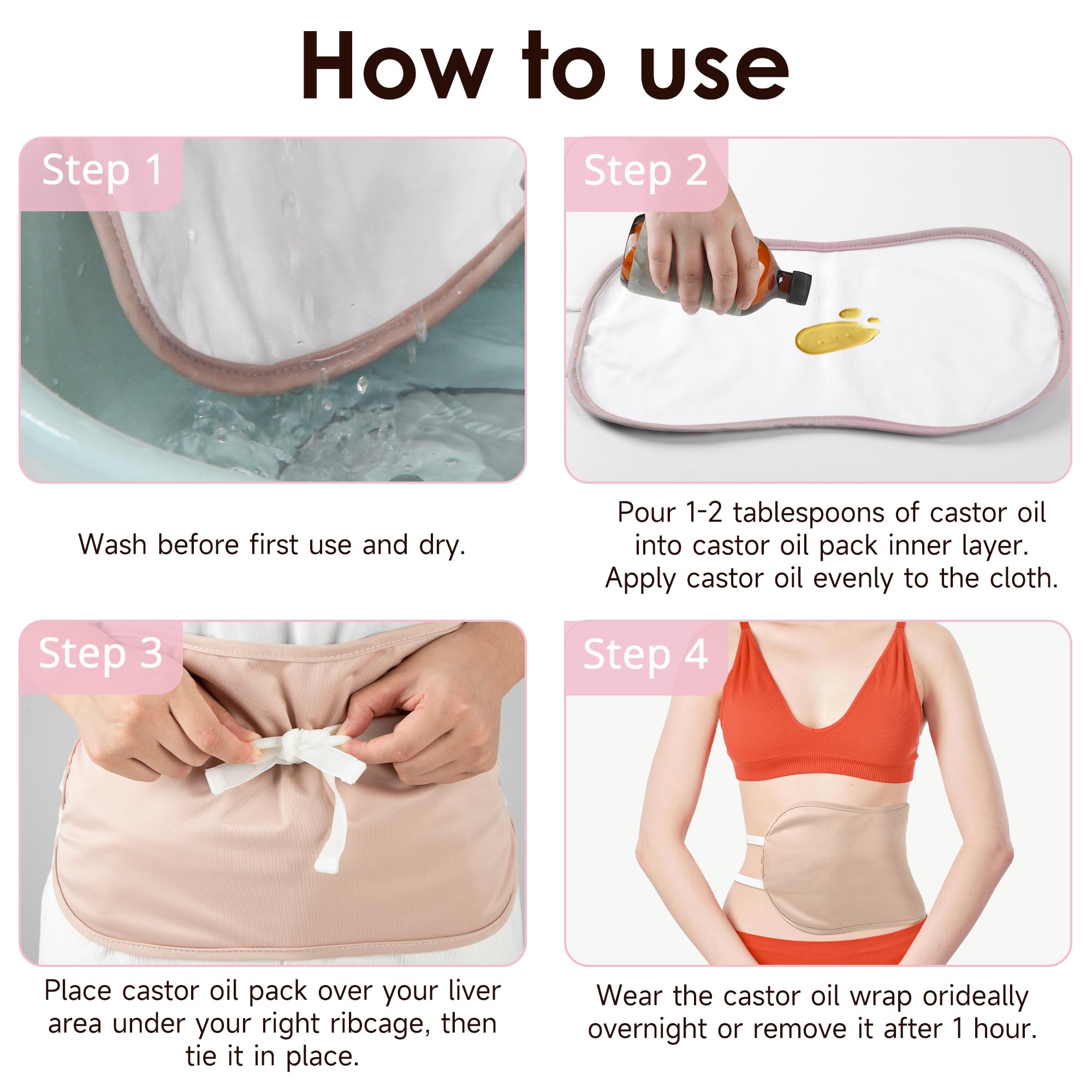 Wegreeco Castor Oil Pack Wrap - Reusable Liver & Stomach Castor Oil Belly Wrap (Rose Gold)