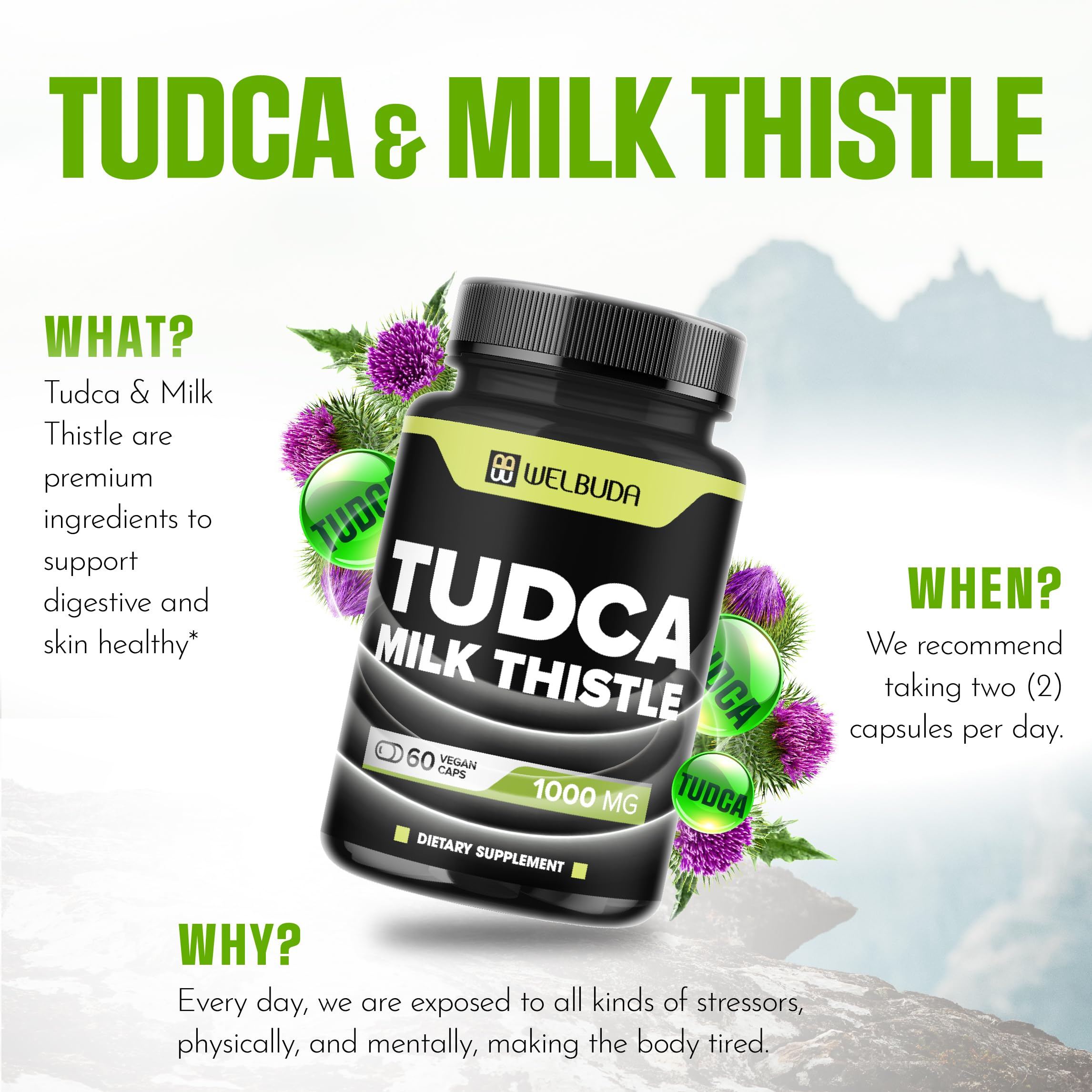 WELBUDA Tudca 1000mg + Milk Thistle - 60 Vegan Capsules