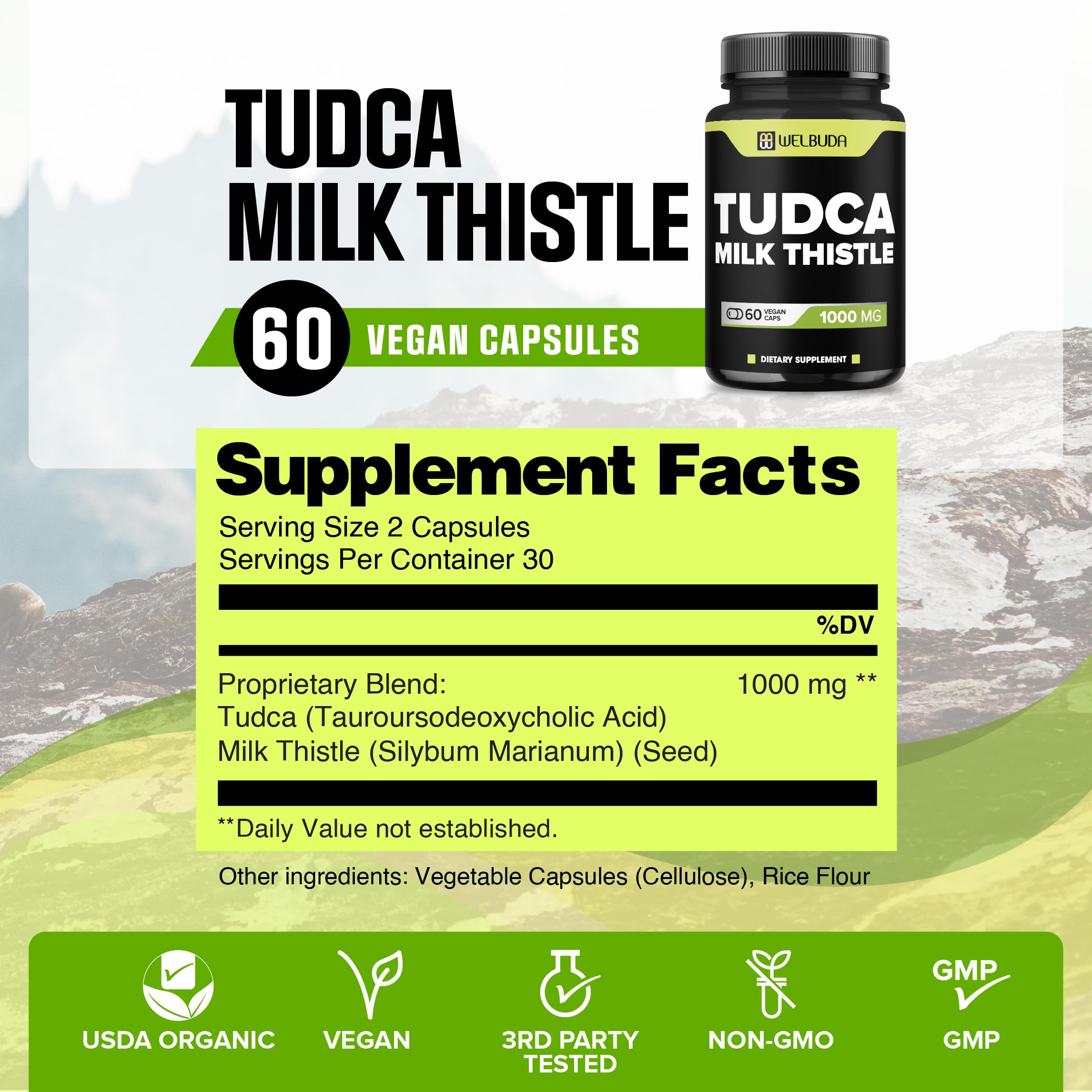 WELBUDA Tudca 1000mg + Milk Thistle - 60 Vegan Capsules