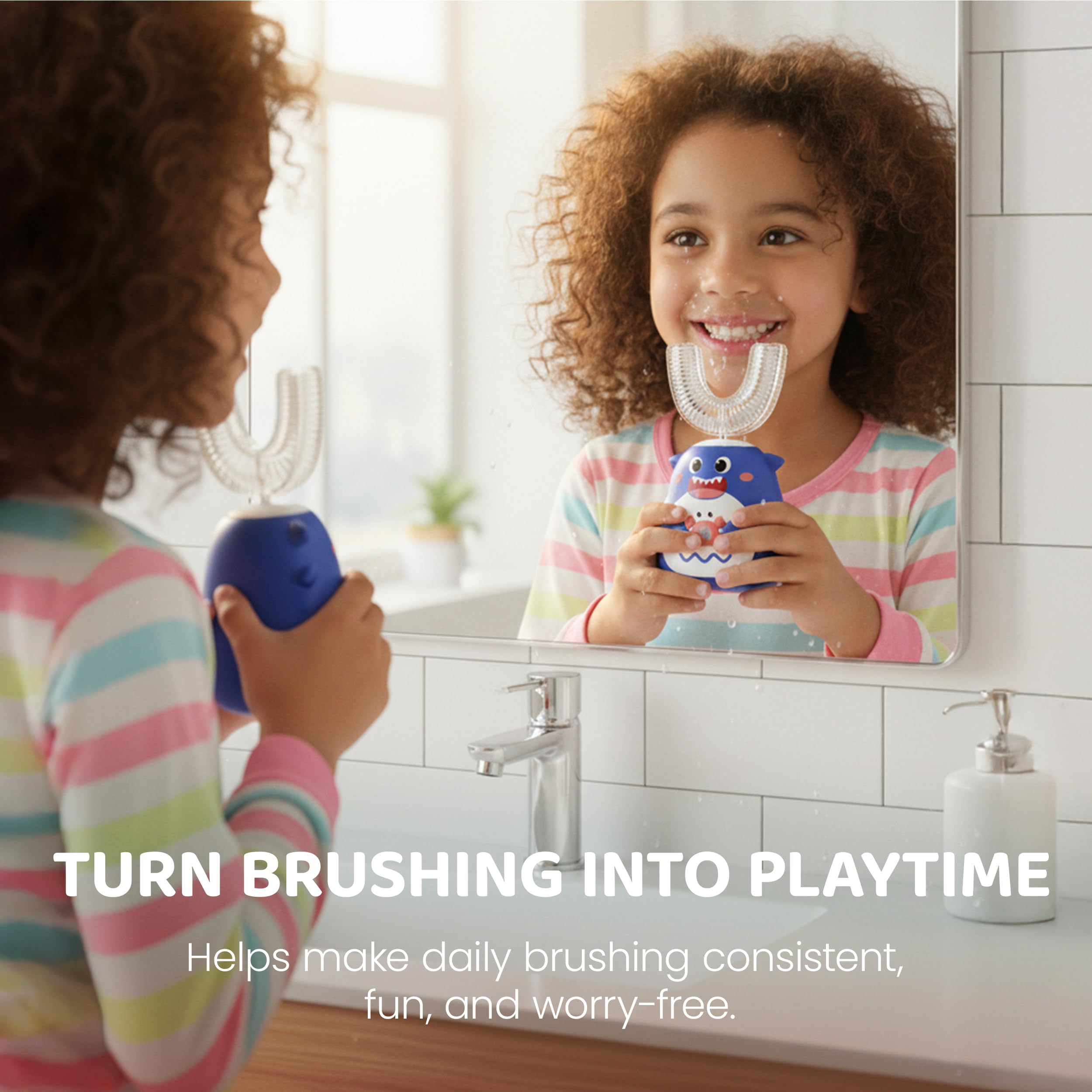 Well Before Ultrasonic Kid's U-Shaped Toothbrush – IPX7, 5 Modes, Ages 2-7 (Shark Grey)