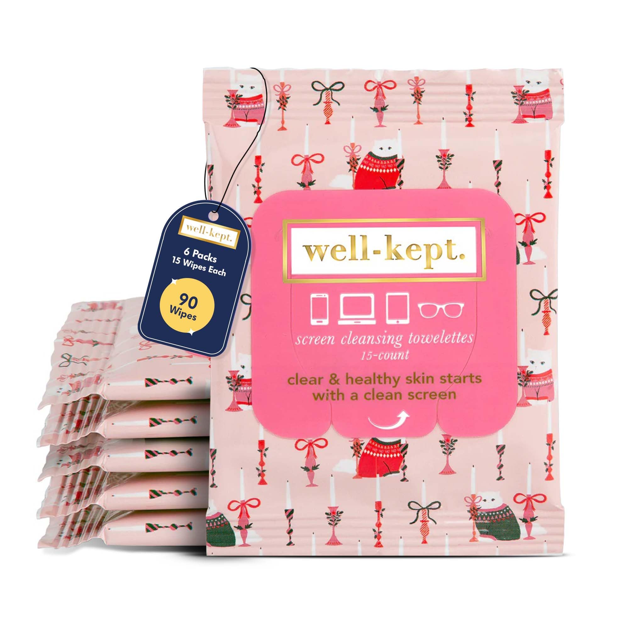 Well-Kept Tech & Lens Wipes - 6 Pack (90 Count) | Eyeglass, Screen & Phone Cleaning | Choupette