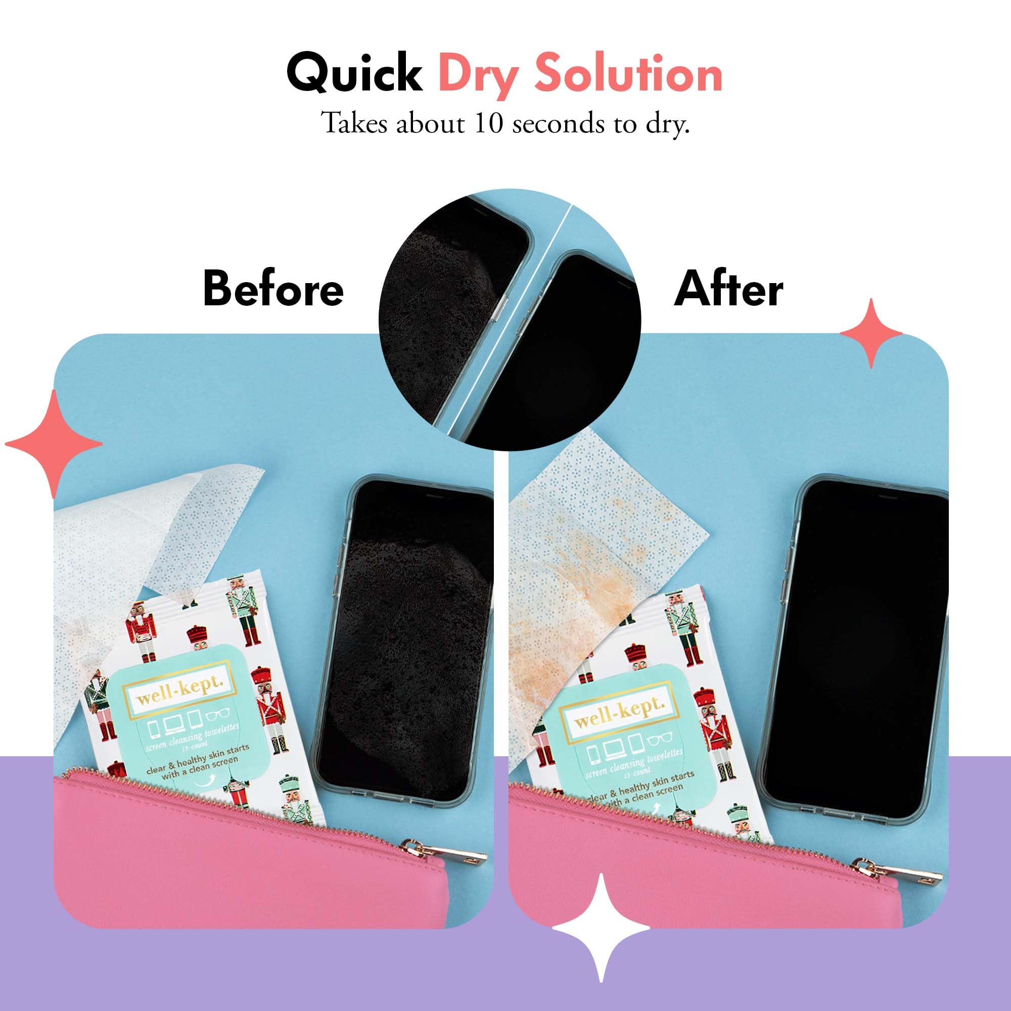 Well-Kept Tech & Lens Wipes – Eyeglass, Screen & Phone Cleaning (Nutcracker 6 Pack, 90 Count)