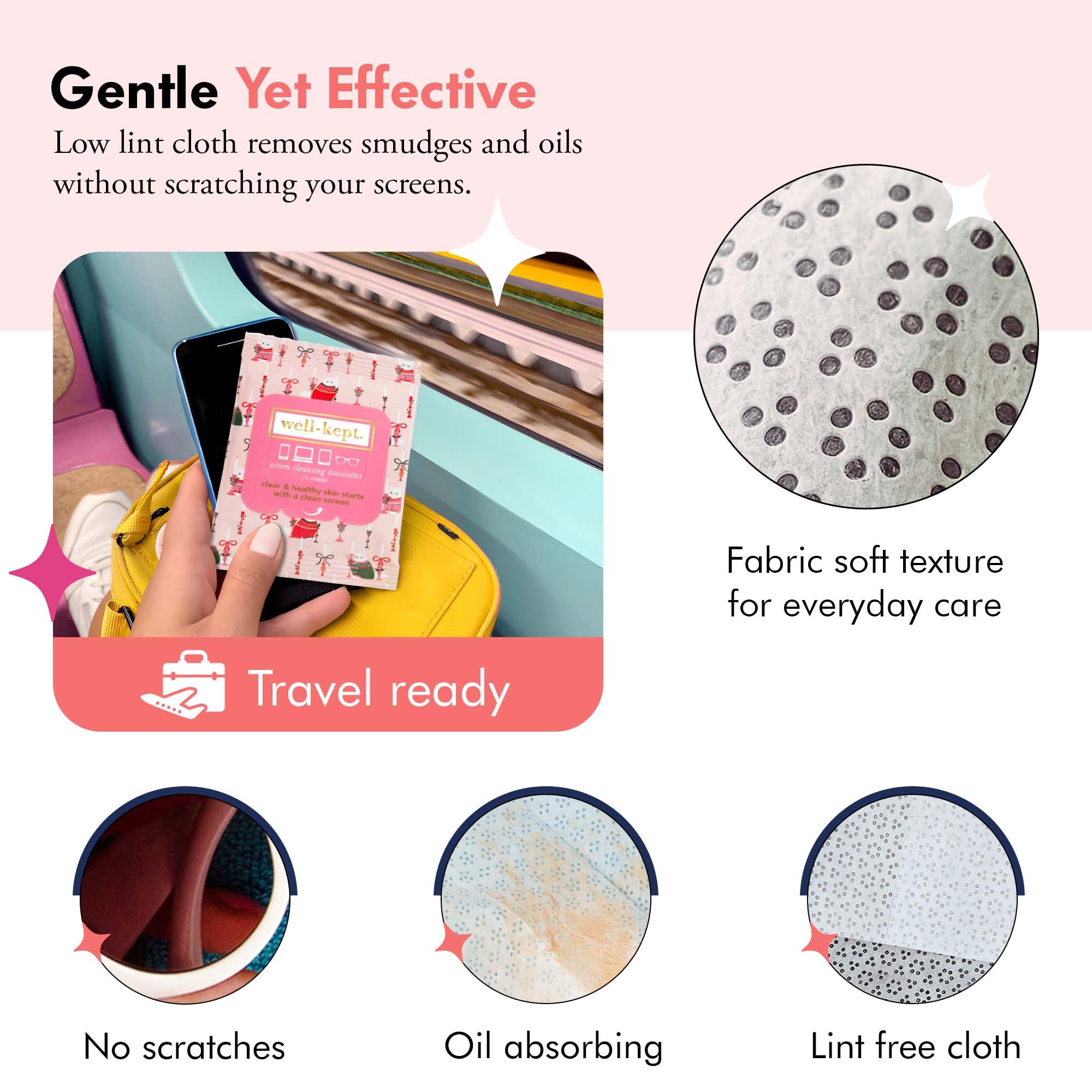 Well-Kept Tech & Lens Wipes - 6 Pack (90 Count) | Eyeglass, Screen & Phone Cleaning | Choupette