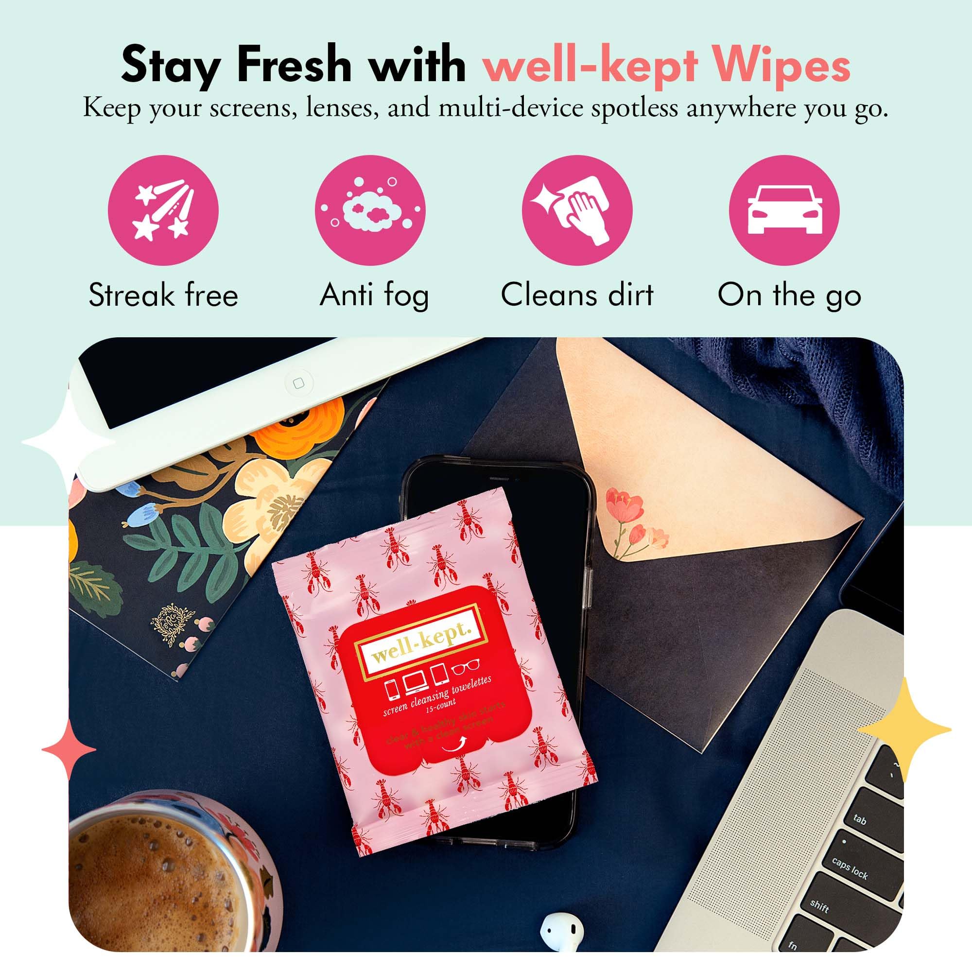 Well-Kept Tech & Lens Wipes – Lobsterfest 12 Pack (180 Count) | Eyeglass, Screen & Phone Cleaning